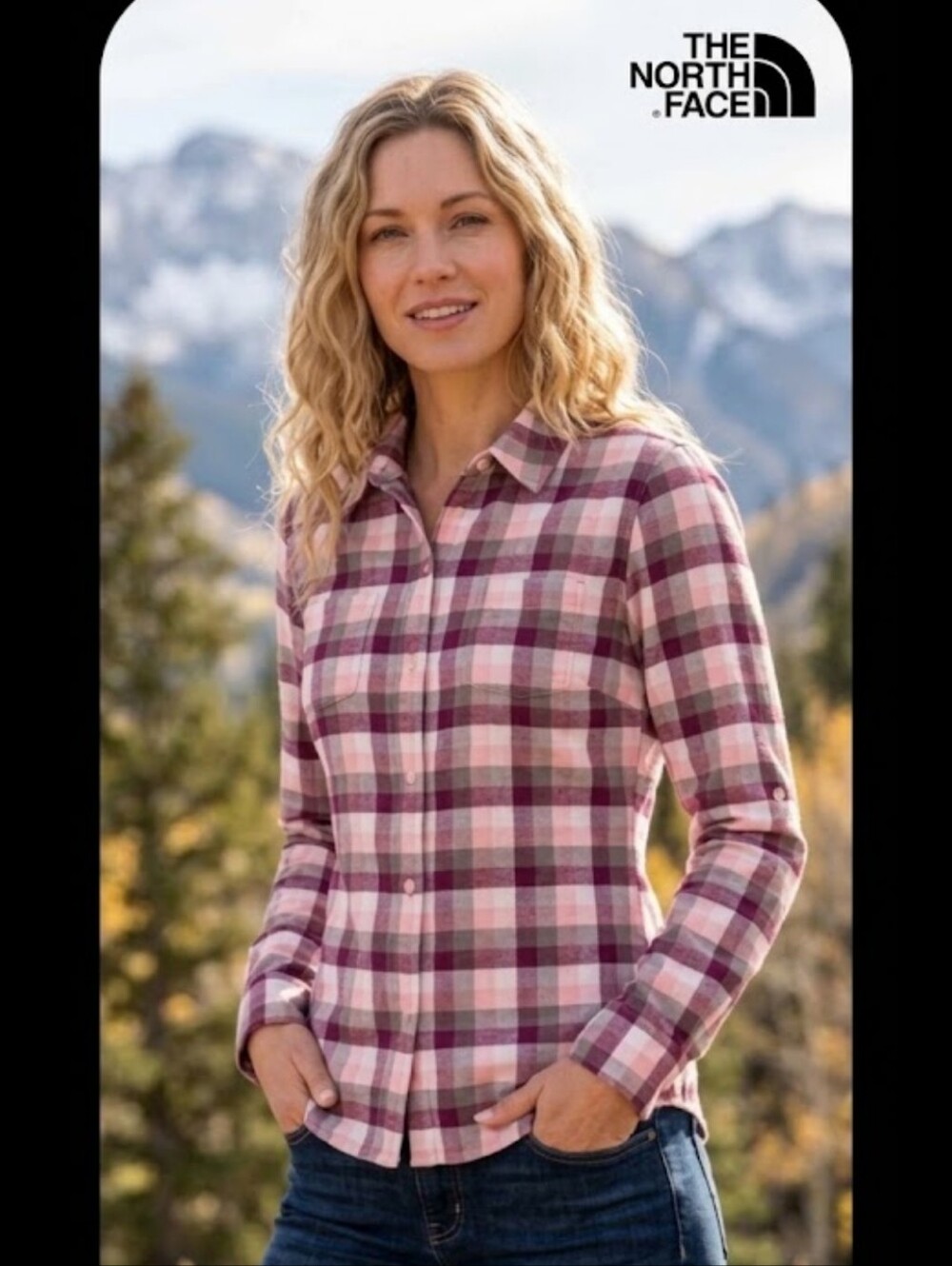 The North Face Women's Pink & White Plaid Button-Down Shirt